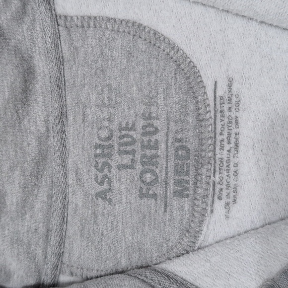 Assholes Live Forever Sweatshirt Light Gray Quarter Zip Pullover Dog Bark Medium - Picture 5 of 11